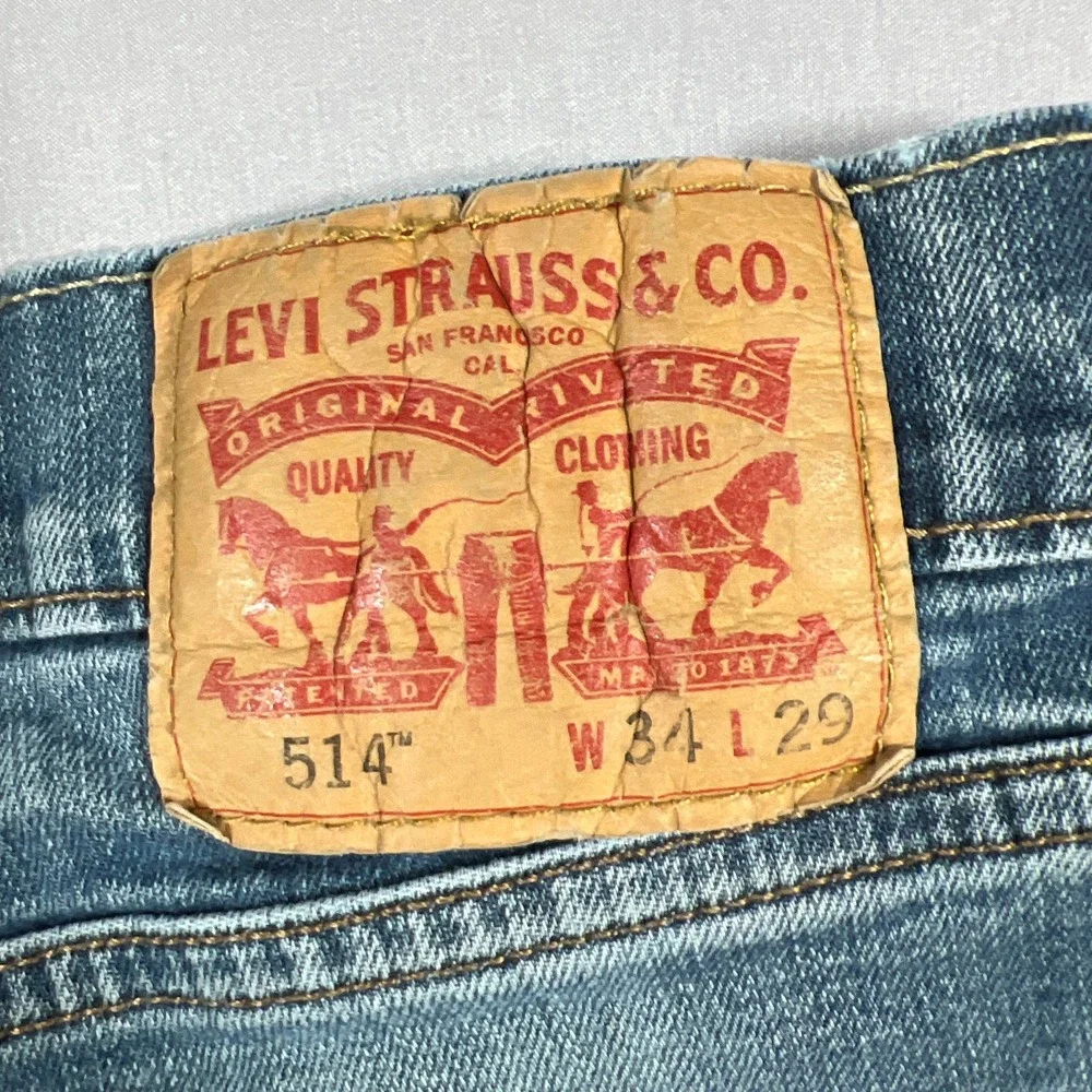 Levi's 514 Straight Fit Cropped Jeans Mens 34x29 Blue Denim Mid Rise Medium Wash